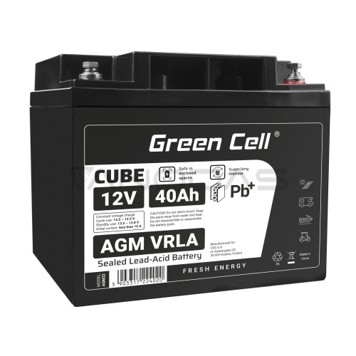 Green Cell CUBE AGM IP54 12V 40Ah VRLA Battery Gel deep cycle scooter mower boat barge mower tractor fishing boat  Green Cell CUBE AGM IP54 12V 40Ah VRLA Battery Gel deep cycle scooter mower boat barge mower tractor fishing boat
