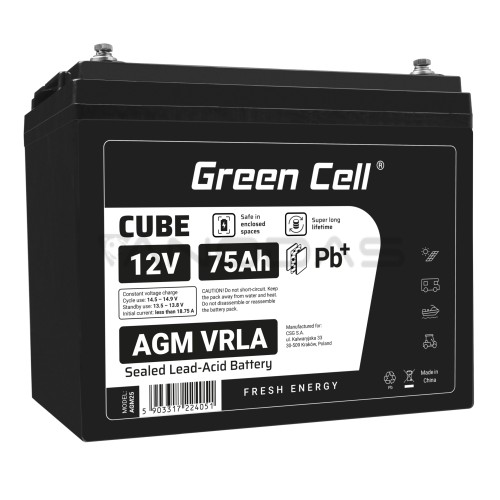 Green Cell CUBE AGM IP54 12V 75Ah VRLA Battery Gel deep cycle powerchair photovoltaic leisure battery campervan  Green Cell CUBE AGM IP54 12V 75Ah VRLA Battery Gel deep cycle powerchair photovoltaic leisure battery campervan