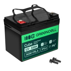 Green Cell Cube AGM VRLA IP54 12V 33Ah maintenance-free battery for lawnmowers, scooters, boats, and wheelchairs