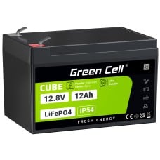 Green Cell CUBE LiFePO4 12Ah 12.8 V 153.6 Wh ličio geležies fosfato akumuliatorius neįgaliųjų vežimėliams, žaislams, paspirtukams