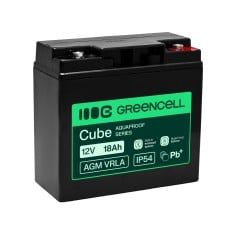 Greencell AGM VRLA 12 V 18 Ah nereikalaujanti priežiūros baterija kasos aparatams, žaislams, fotoaparatams (181 x 77 x 167 mm)