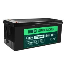 Greencell AGM VRLA 12 V 200 Ah nereikalaujanti priežiūros baterija, skirta naudoti saulės baterijomis valdomose valtyse (240 x 522 x 226