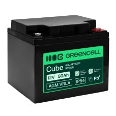 Greencell AGM VRLA 12 V 50 Ah nereikalaujantis priežiūros akumuliatorius UPS, svarstyklėms, kemperiams (197 x 166 x 170 mm)