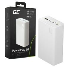 Greencell PowerPlay 30 - white power bank with a capacity of 30.000mAh, 22.5W, 4 ports