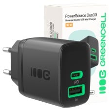 Greencell PowerSource Duo30 įkroviklis USB/USB-C juodas maitinimo adapteris 30W maitinimo tiekimas