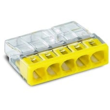 COMPACT splicing connector; for solid conductors; max 2.5 mm²; 5-conductor; transparent housing; yellow cover; Ambient temperature: max 60 °C (T60)