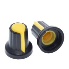 Potenciometro rankenėlė - velenas 6mm - aukštis 17mm - geltona - 1 vnt