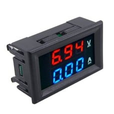 Voltmeter and ammeter 0-100V - 1A - 0.28" Red/Blue - in case
